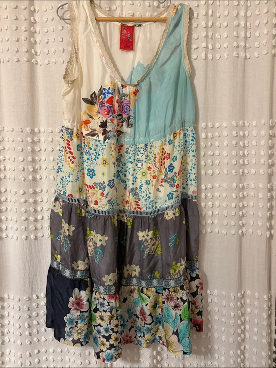 Johnny Was Dresses & Skirts - JOHNNY WAS Silk Floral Dress - White & Teal Accent